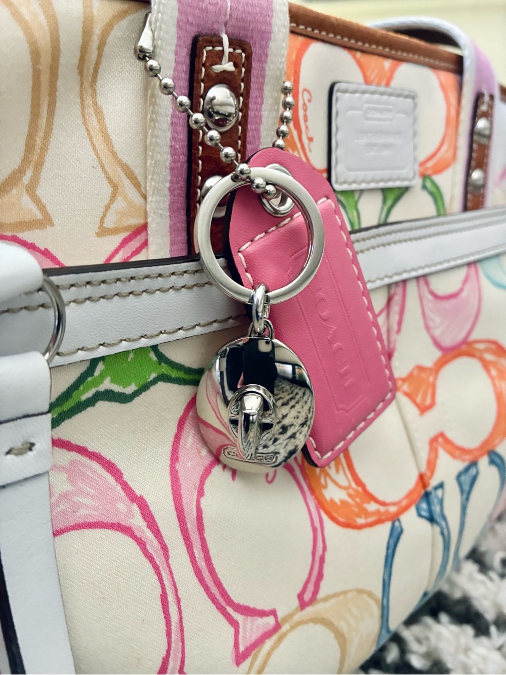 Coach Silver Turnlock Medallion Key Chain, Y2K